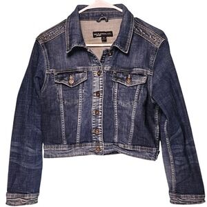 Lee Platinum Label Womens Dark Wash Cropped Denim Trucker Jacket Blue Size M